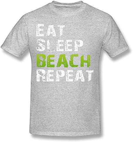 HXang Neck Short Sleeve Cotton T Shirt for Men Eat Sleep Beach Repeat Tee Shirts SizeKey1Gray