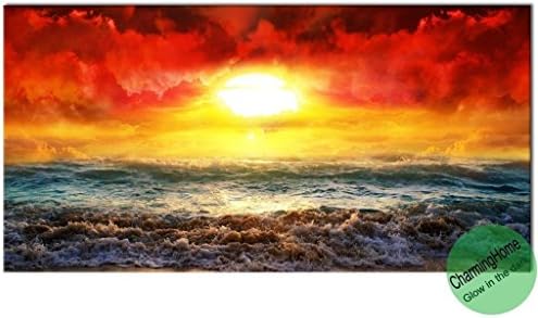 Beach Wall Paintings - Tropical Paintings for Wall - Wall Decoration for Living Room Wall - Glow in the Dark Sunset at the Seaside Ladscape 7.87x15.74 Inches by CharmingHome