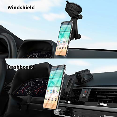Yoassi Magnetic Car Phone Mount, Hands Free Dashboard Windshield Cell Phone Holder with Multi-Angle Arm Sticky Suction Cup Compatible with iPhone XS Max XR X 8 7 6 Plus Samsung Galaxy S10 S9 S8 Note 9