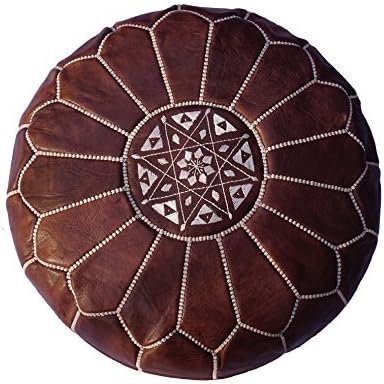 Kenzella Wares Premium Handmade Dark Brown Unstuffed Tobacco poufs Moroccan Leather Pouf, Ottoman Footstool Hassock 100% Real Natural Leather pouffe, Foot Stool
