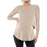 Women's Maternity Nursing Tops Casual Long Sleeve Double Layer Breastfeeding Shirts Pregnancy Clothes