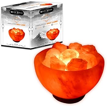 Whiteswade Himalayan Salt Lamp Signature 'Rumeisa Firebowl' with Salt Chips, 6ft UL-Approved Dimmer Switch and Bulb. Authentic Himalayan Crystal Rock. Perfect Gift Idea. Popular Feng Shui Decor 