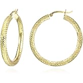 14K Gold Diamond Cut Round Hoop Earrings
