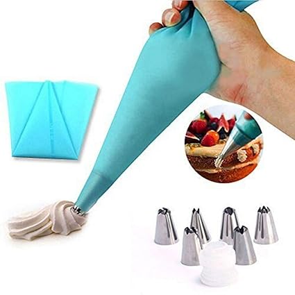 Kurtzy Stainless Steel Icing Nozzles Cake Piping Bag With 1 Coupler For Decorating Cupcake