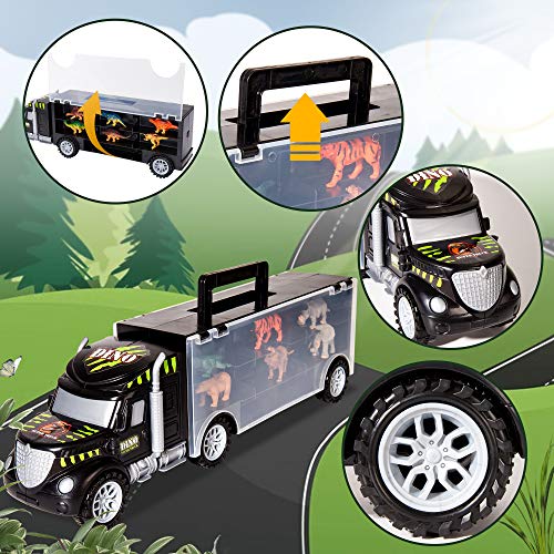 HERSITY Dinosaurier LKW Spielzeug, Dino Auto Transporter Truck mit 6 Tiere Spielset und 6 Realistische Dinosaurier… – Bild 5
