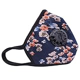 Muryobao Anti Pollution Mask Military Grade N99 Respirator Mask with Valve Replacement Filter Washable Cotton Anti Dust Mouth Mask for Men Women Blue Flower,One Size