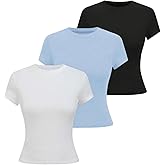 COZYEASE Girl's 3 Pack Summer Basic Tee Tops Short Sleeve Crew Neck Casual Fitted T-Shirts