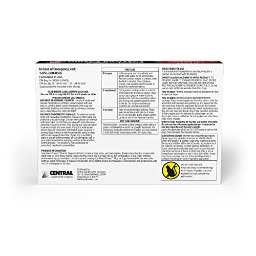 Direct Protect Plus Flea & Tick Topical Treatment for Dogs, Waterproof and Fast Acting, 3 Month Supply,  89-123 pounds
