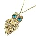 DDU(TM) 1Pc Unique Turquoise Crystal Rhinestone Owl Tassal Pendant Sweater Chain Necklace Accessories Gift