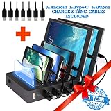 TIMSTOOL 6 USB Charging Station for Multiple Devices - No Buzz - LED Indication - Smart Fast Charging Dock Compatible with iPhone iPad Cellphone Black