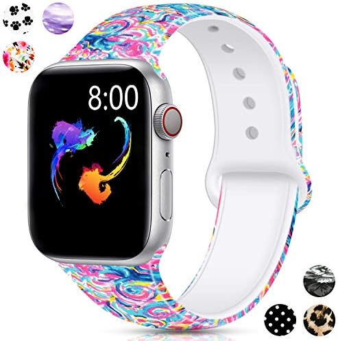 Merlion Compatible with Apple Watch Band 38mm 42mm 40mm 44mm for Women/Men,Silicone Fadeless Pattern Printed Replacement Floral Bands for iWatch Series 4/3/2/1