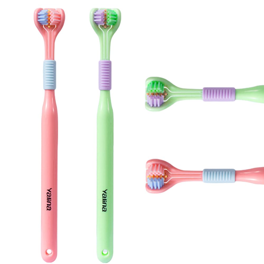 2 Pcs Triple Angle Toothbrush - 3 Bristle, 3 Sided Autism Toothbrush for Adult & Kids' Teeth & Gum Care