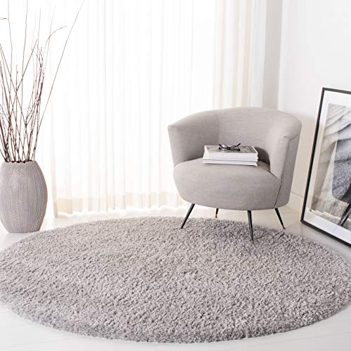 SAFAVIEH Fontana Shag Collection Area Rug - 4' Round, Grey, Solid Design, Non-S…