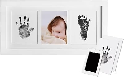 Norjews Baby Handprint Footprint Kit Frame 2 Clean-Touch Ink Pads 4 Cards
