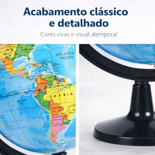 Globo Terrestre Político Giratório com Mapa Atualizado Países e Capitais BR