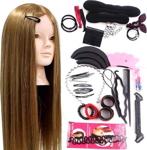 Neverland Hairdressing Head 24 Inches 50% Real Hair Styling Head Mannequin Mannequin Doll for Hairdressing with Stand + DIY Styling Accessories | Hairdressing Mannequin Head with Table Stand and Hair Braids Set