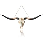 GlikCeil Halloween Flat Printed Longhorn Skull Wall Decor Cow Door Sign | Wooden Longhorn Cow Door Decor, Large Farmhouse Printed Pendant, Realistic Style, Longhorn Cow Skeleton for Front Porch Wall