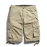 OCHENTA Men's Cotton Casual Multi Pockets Cargo Shorts #3231 khaki 33