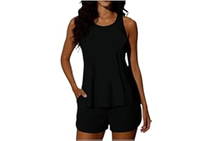 wadyob Womens Tankini Swimsuits 2026, Beach Vacation Modest Two Piece Bathing Suits Tank Top with Boyshorts Sporty Swimwear