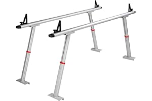 VEVOR Truck Rack, 19-34in Adjustable Height Ladder Rack for Truck, Aluminum 800 lbs Capacity with 8 Non-Drilling C-Clamps, Heavy Duty Truck Bed Rack Two-Bar Set for Kayak, Surfboard, Lumber, Ladder