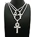 Shiny Jewelers USA Silver ICED Out Egyptian Key of Life ANKH Cross Box Chain 3 Necklace Set