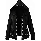 Verdusa Women's Plus Size Goth Studded Zip Up Hoodie Punk Hooded Jacket Y2K Sweatshirts with Pockets