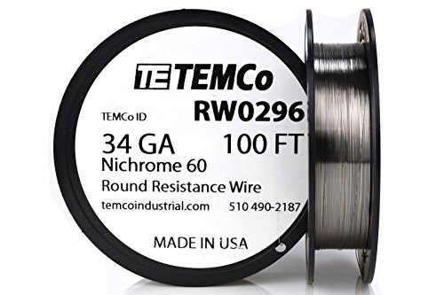 Click Here to See More Images TEMCo Nichrome 60 series wire 34 Gauge 100 Ft Resistance AWG ga