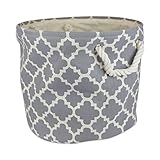 DII Printed Polyester, Collapsible and Convenient Storage Bin To Organize Office, Bedroom, Closet, Kid's Toys, & Laundry - Medium Round, Gray Lattice