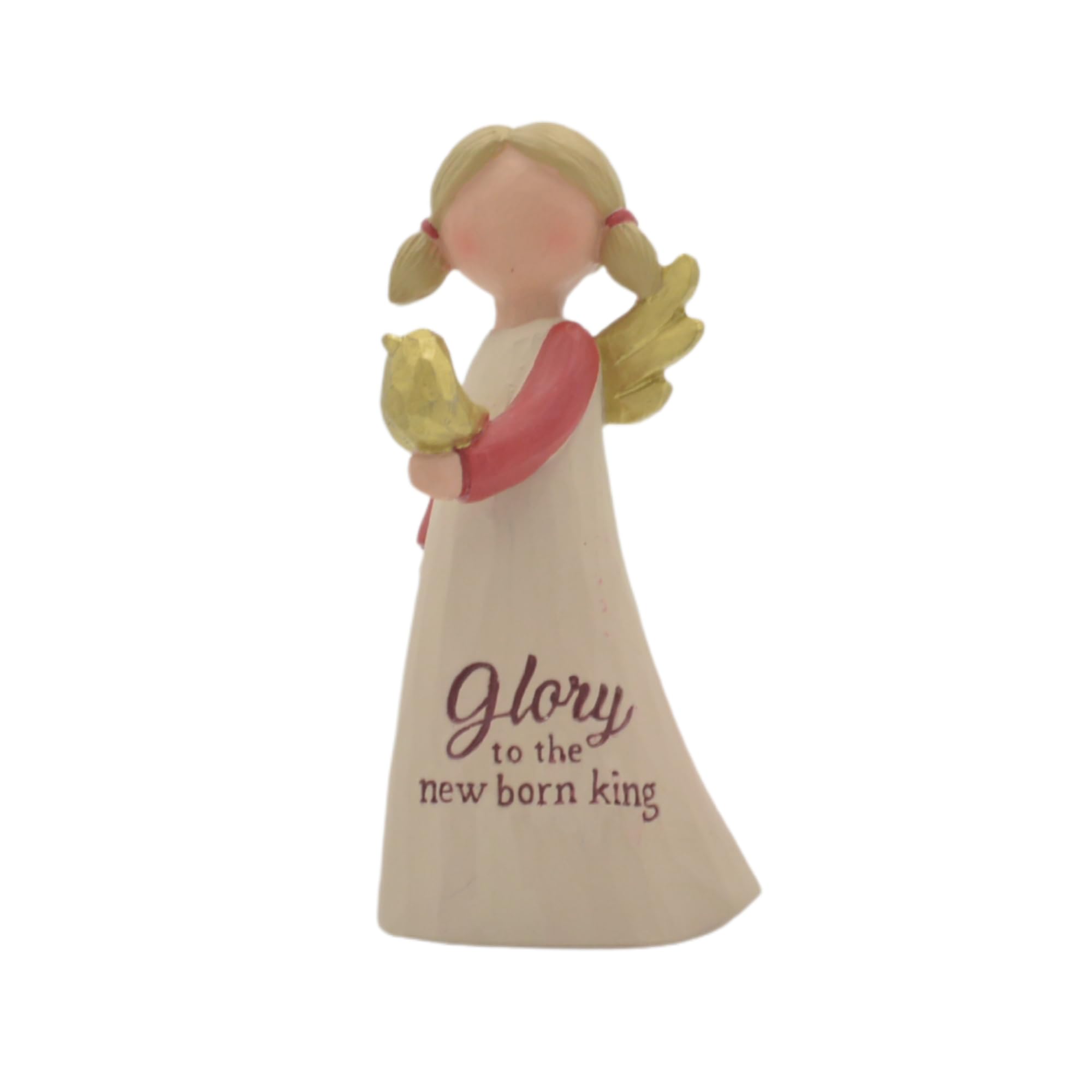 Feather & Grace Angel Hand Painted Resin Decorative Figurine Resin with Glory To The New Born King Message | Pefect Decortation for Living Room, Bookshelf, Desk