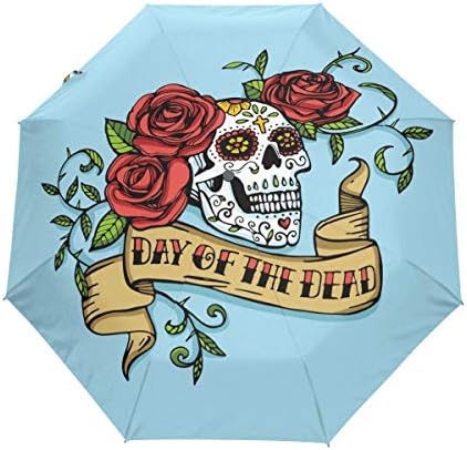 DERLONKAJE Devil Skull Baphomet Satanic Pentagram Automatic Umbrella Auto Open Close Folding Windproof Foldable for Men Women Kids