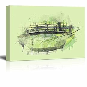Canvas Wall Art - Abstract Double Exposure Effect of Bridge in Spring on a Green Leaf - Giclee Print Gallery Wrap Modern Home Art Ready to Hang - 12" x 18"