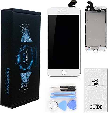 Rabbitstorm LCD display Touch Screen Digitizer Assembly With Spare Parts (home button &amp; Camera &amp; Flex Cable) for Iphone 6S white+Free Opening Tools Kit+Air Vent Magnetic Car Mount Holder
