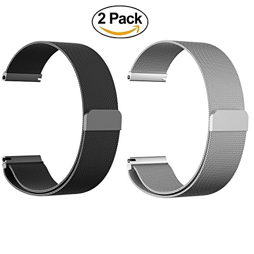 Gear S3 Classic Band / Gear S3 Frontier Band,Acestar Milanese Loop Mesh Stainless Steel Metal Bracelet Strap with Unique Magnet Lock for Samsung Gear S3 Classic / Frontier Smart Watch (Silver+Black 2)