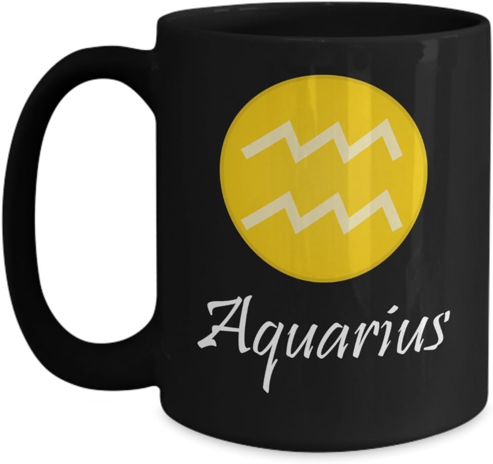 Astrology Gifts For Men - Zodiac Gifts - Best Gifts For Man - Aquarius Coffee Cup - 15 Ounce Black Mug - Aquarius