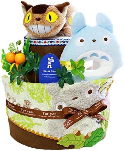2 Layer Diaper Cake with My Nighbor Totoro Rattle, Cat Bus Plush and Original Message Card/Premium Pampers Size S: 20 count/ GREEN ~Perfect Baby Shower Gift~