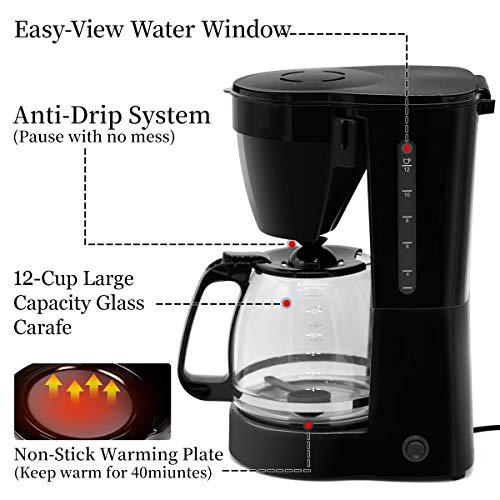 Filterkaffeemaschine mit Glaskanne 800W 12 Tassen, Für gemahlenen Filterkaffee Abnehmbarer Filterhalter für das… – Bild 4