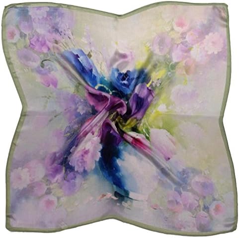 Pale Green Flower Printed Thick Silk Small Square Scarf