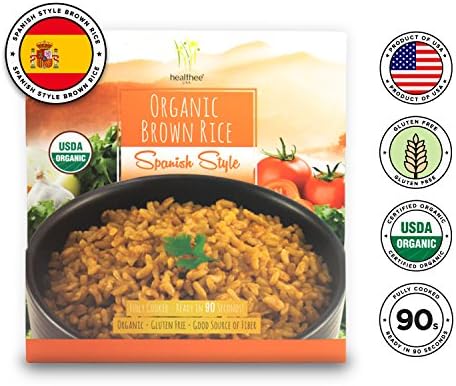 Healthee Spanish Style Organic Brown Rice, Paella, Gluten Free, Fully Cooked and Ready-to-Eat, USDA Certified Organic, GMO-Free, Vegan, Microwaveable, 100% Whole Grain - Pack of 12