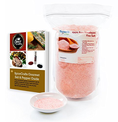 Pure Himalayan Salt, Fine, by Dynamic Chef, Fine Pink Salt, Essential Trace Minerals, Plus RECIPE EBOOK (Fine) 1 lb, 450 g bag