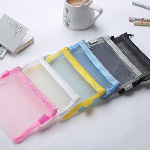 HYFAN Zipper File Envelope Folder Bag Breathable Transparent Mesh Document Pocket A4 Paper Pouch Storage for Office School Supplies ( PVC, 6 colors, A4 size, Pack of 6 ) - Thumbnail 6
