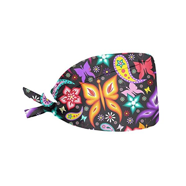 Woisttop Coloridas flores mariposa diseño pre atado pañuelo cabeza bufanda turbante chemo sombrero cabeza abrigo para… | DeHippies.com