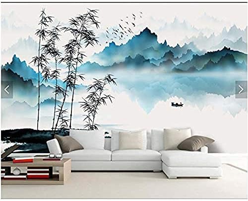 送料無料激安祭 防水 取り外し可能なカスタム中国絵画壁紙 山と水ボート竹 インク絵画用リビングルームテレビソファ背景壁紙 450x300cm