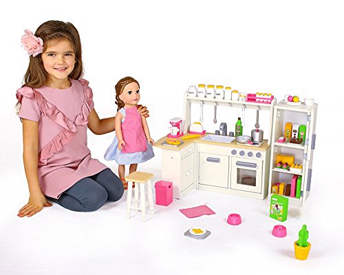 Playtime by Eimmie 18 Inch Doll Furniture Kitchen Set w/ Refrigerator and Accessories Collection