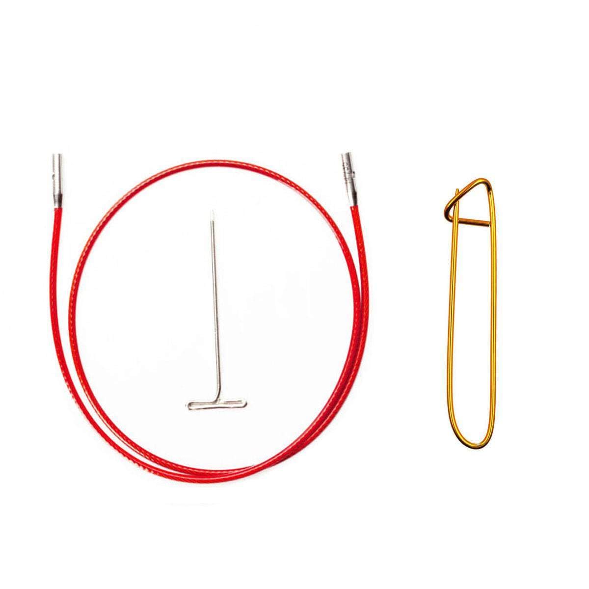 ChiaoGoo Twist Red Lace Cable Small 14-Inch (35cm) Fits US 2, 3, 4, 5, 6, 7, 8 Interchangeable Knitting Needle Tips, Includes Tightening Key, Bundled with 1 Artsiga Crafts Stitch Holder 7514-S