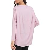 HeyNuts Women's Pima Cotton Long Sleeve Workout Shirts Boat Neck Athletic Loose Fit Soft Tops Fall Casual Shirts