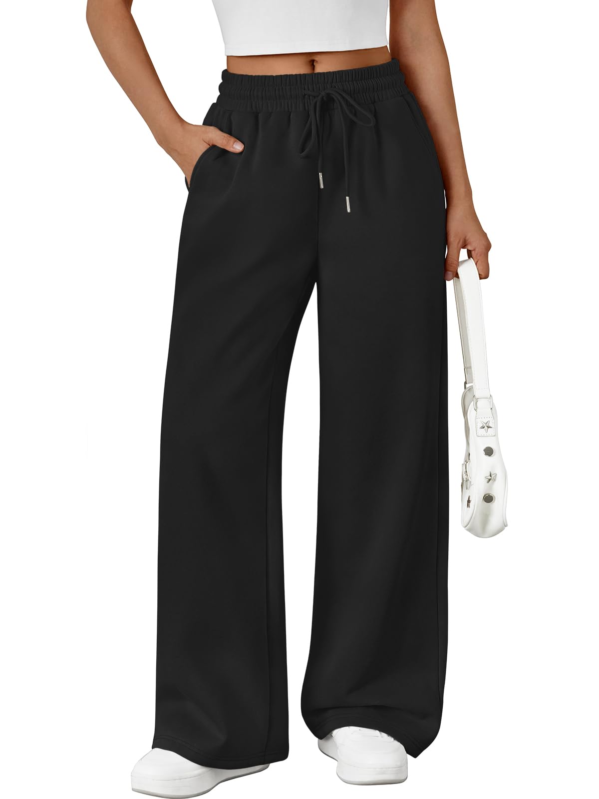 Photo 1 of ***ITEM CORRECT****Trendy Queen Womens Wide Leg Sweatpants Drawstring High Waisted Lounge Barrel Pants Fall Baggy Athletic Joggers with Pockets Black M