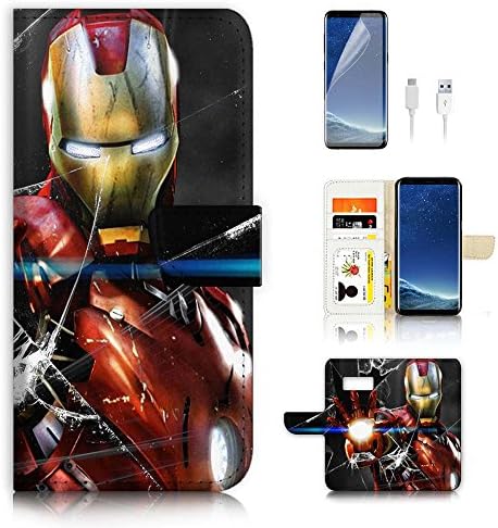 (For Samsung S8 Plus / S8+) Flip Case Wallet Cover with Screen Protector - US B30032 - Ironman Super Hero B30032