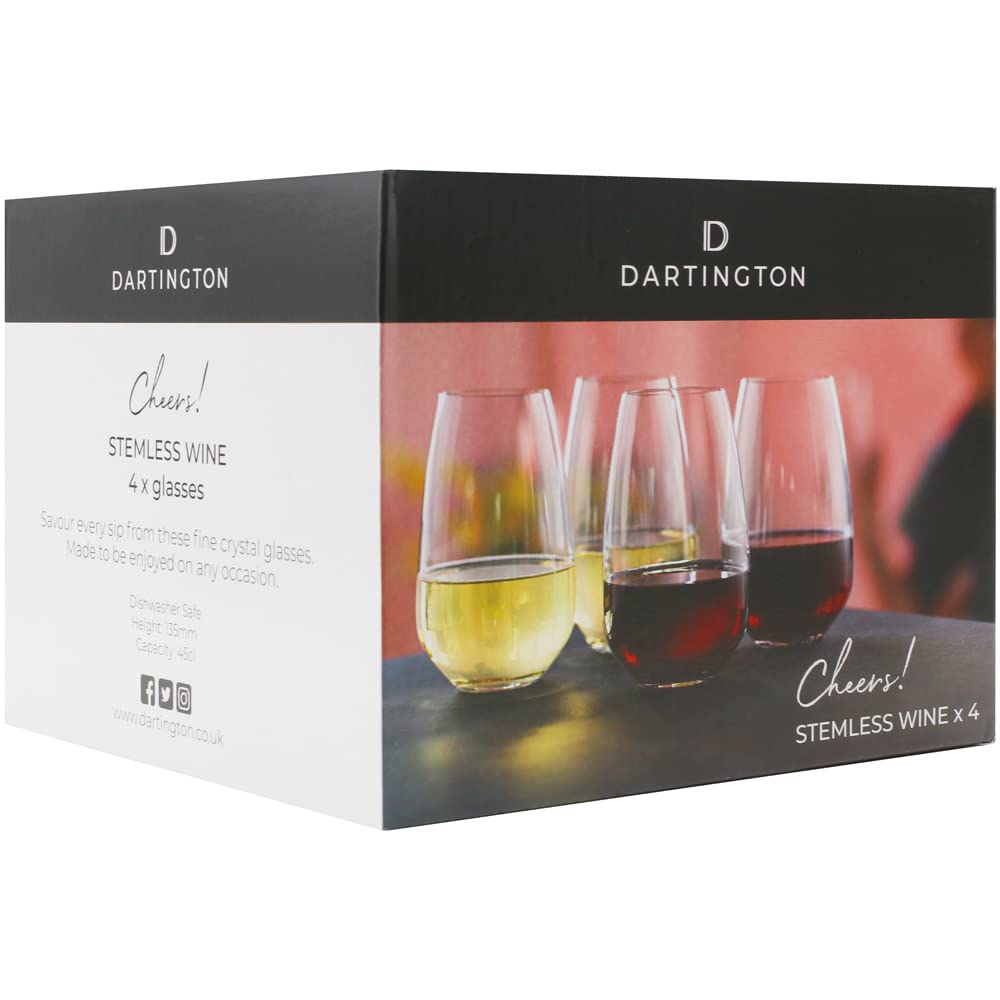 Dartington Crystal Cheers Stemless Wine Glass 4 Pack