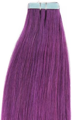 16''18''20''22'' 24'' Tape - In Real Human Hair Extensions Straight 17 Colors 20pcs Beauty Hair Style (20inch 50g/20pcs, Lila/light purple)