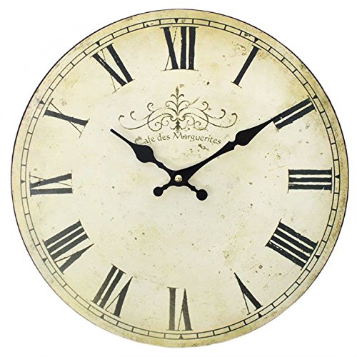 Vintage Style Cafe Des Marguerites Shabby Chic Antique Cream Wall Clock 34cm Amazon.co.uk